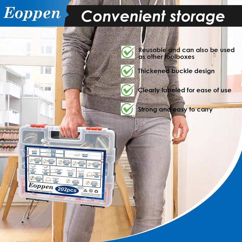 Eoppen 202Pcs Hitch Pins Clip Pins Assortment Kit, Heavy Duty Tractor Pins Linch Pins PTO Pins Tractor Accessories for Trailers, Tractors, Trucks, Lawn Mower - Image 2